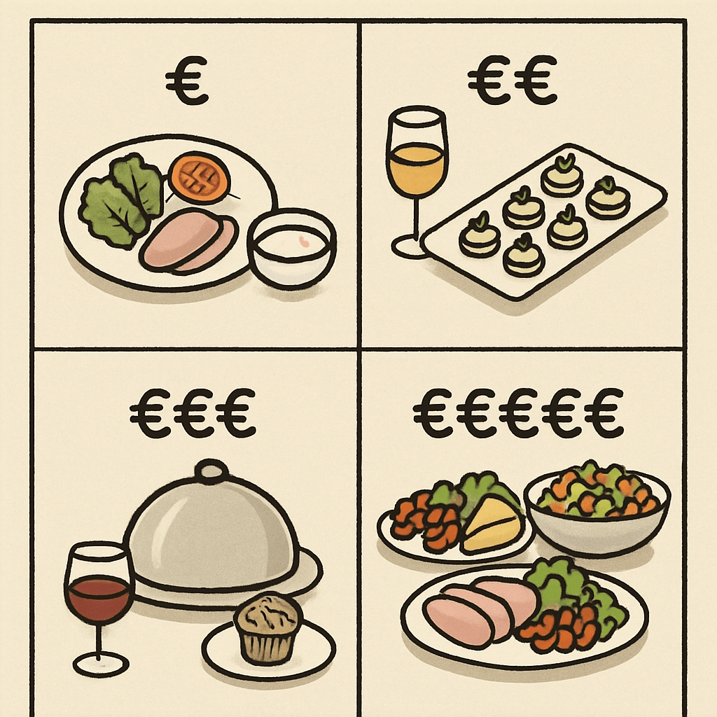 Verschiedene Catering-Menüs und Preiskategorien