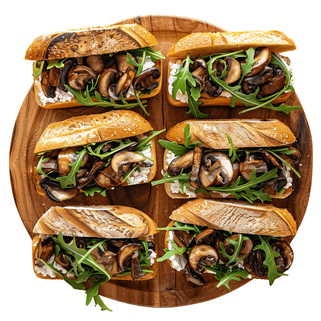 Fingerfood catering berlin - sandwiches mit pilzen auf einer platte serviert