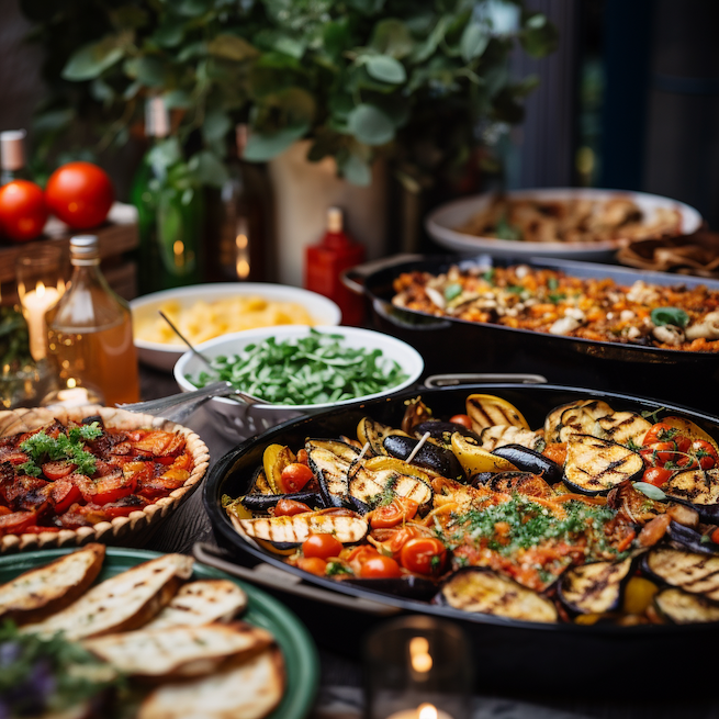 Mediterranean business lunch (vegan/veggie) | With appetizers, main course and side dish | from 10 people | Price applies to p.p.