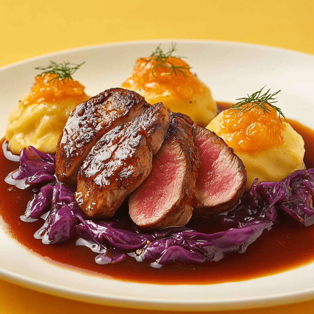 Weihnachtsfeier catering berlin - Gaensebrust mit Rotkohl und Sauce fuer Weihnachtscatering