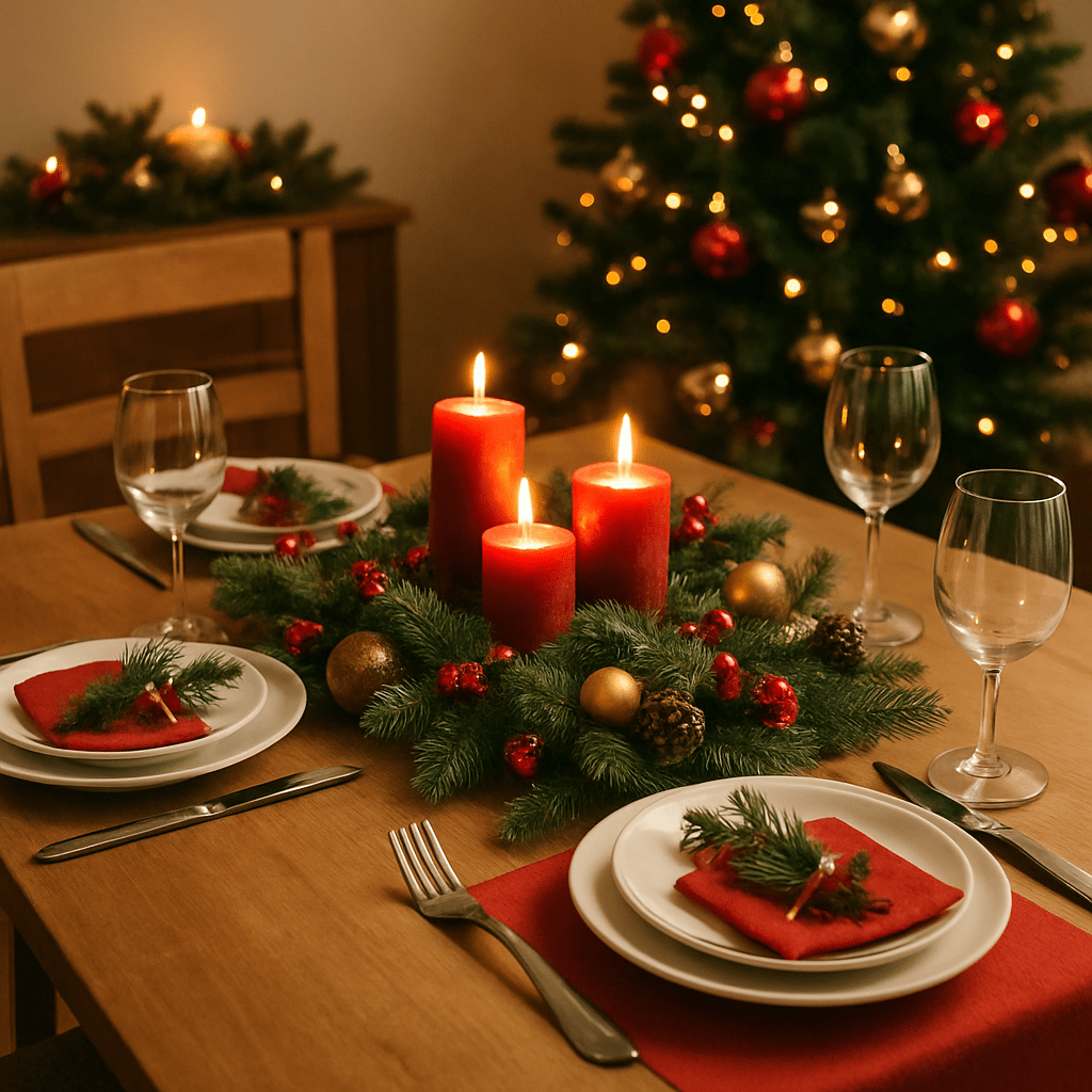 Weihnachtlicher Esstisch mit festlicher Dekoration