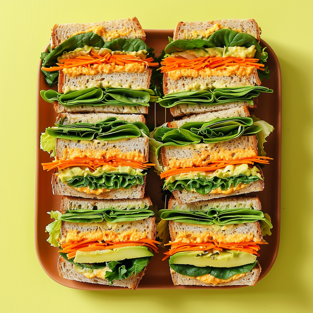 10er Avocado-Karotten-Hummus Sandwich Platte (vegan)