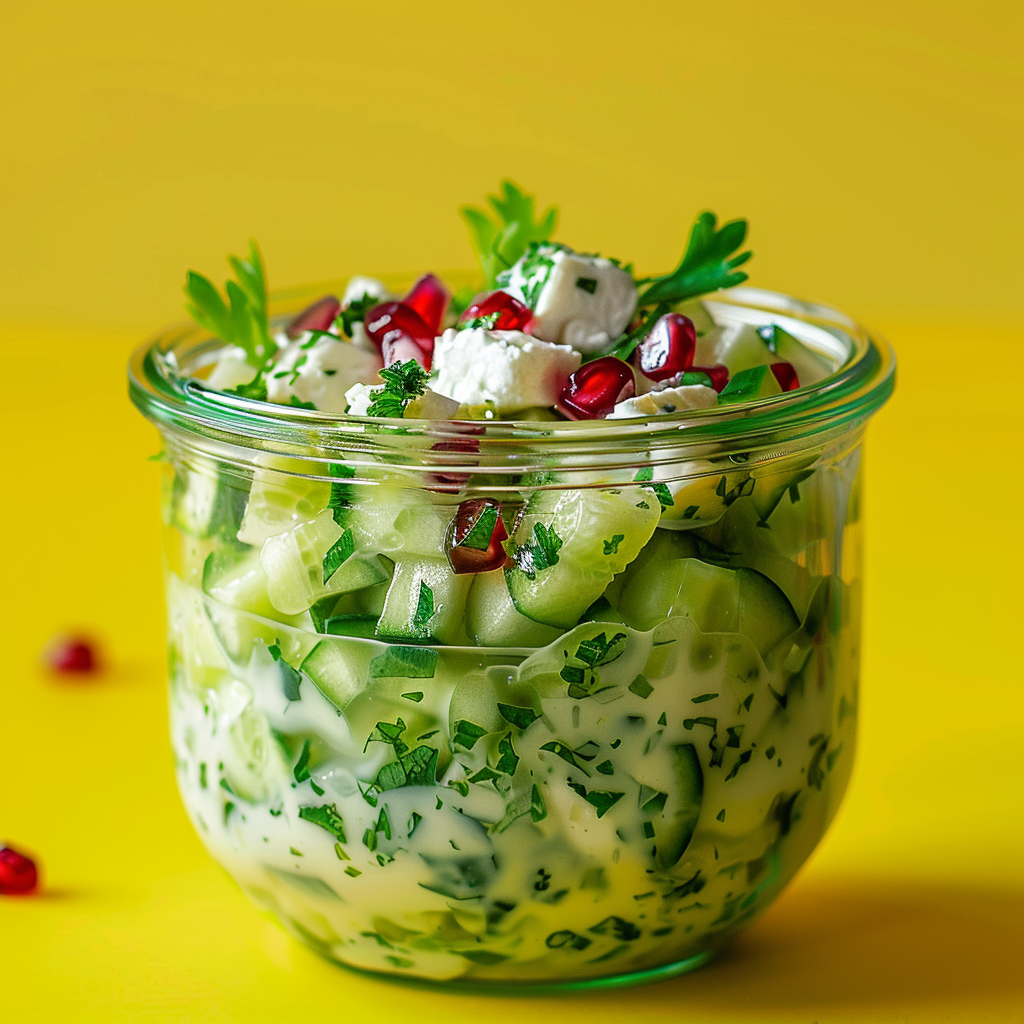 Cucumber-mint yoghurt salad in the glass (veggie)