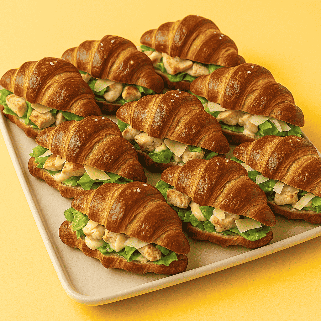Belegte Broetchen bestellen - gefuellte Croissants mit Caesar Dressing und Haehnchen