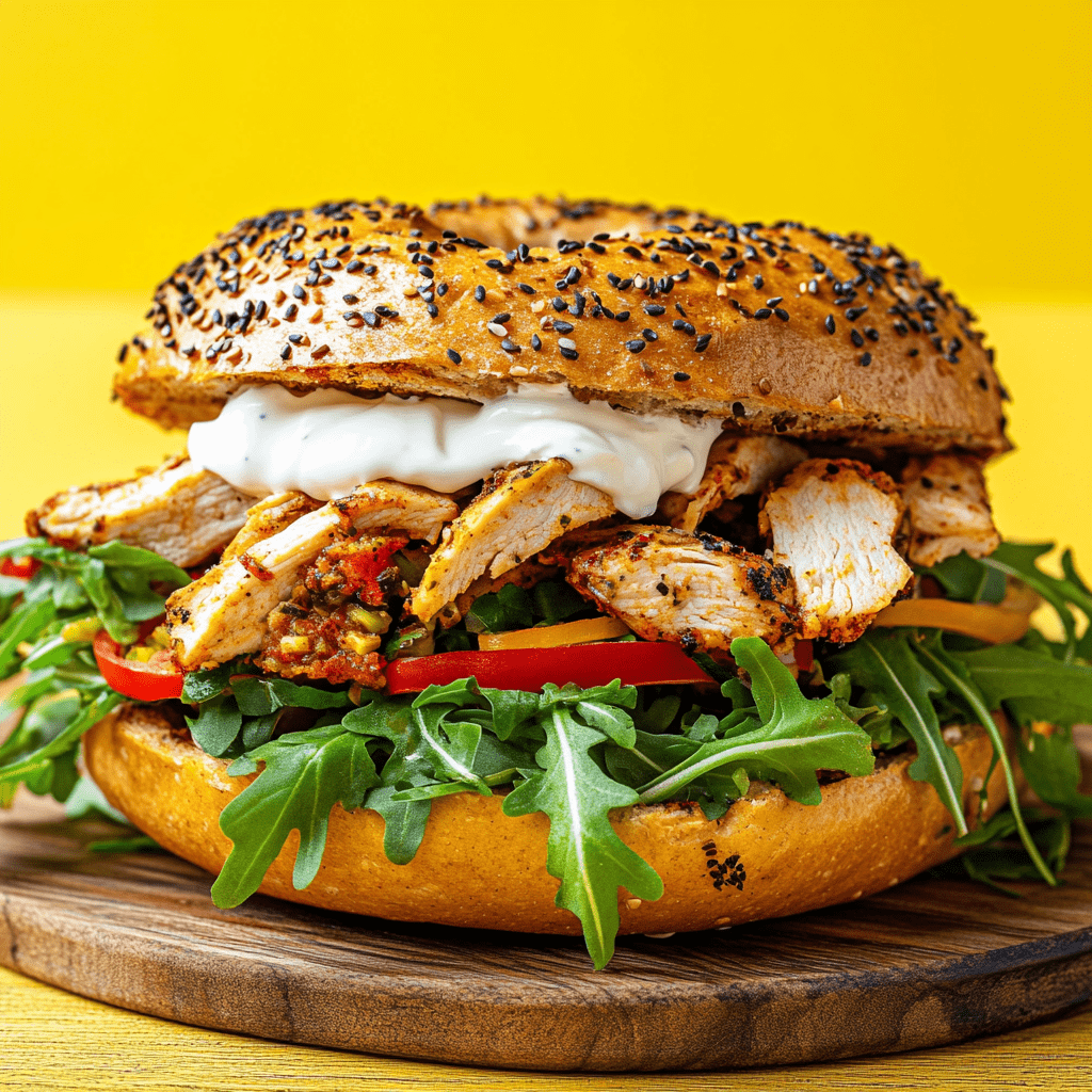 catering fuer kleine Gruppen - Bagel belegt mit Haehnchen und Rucola