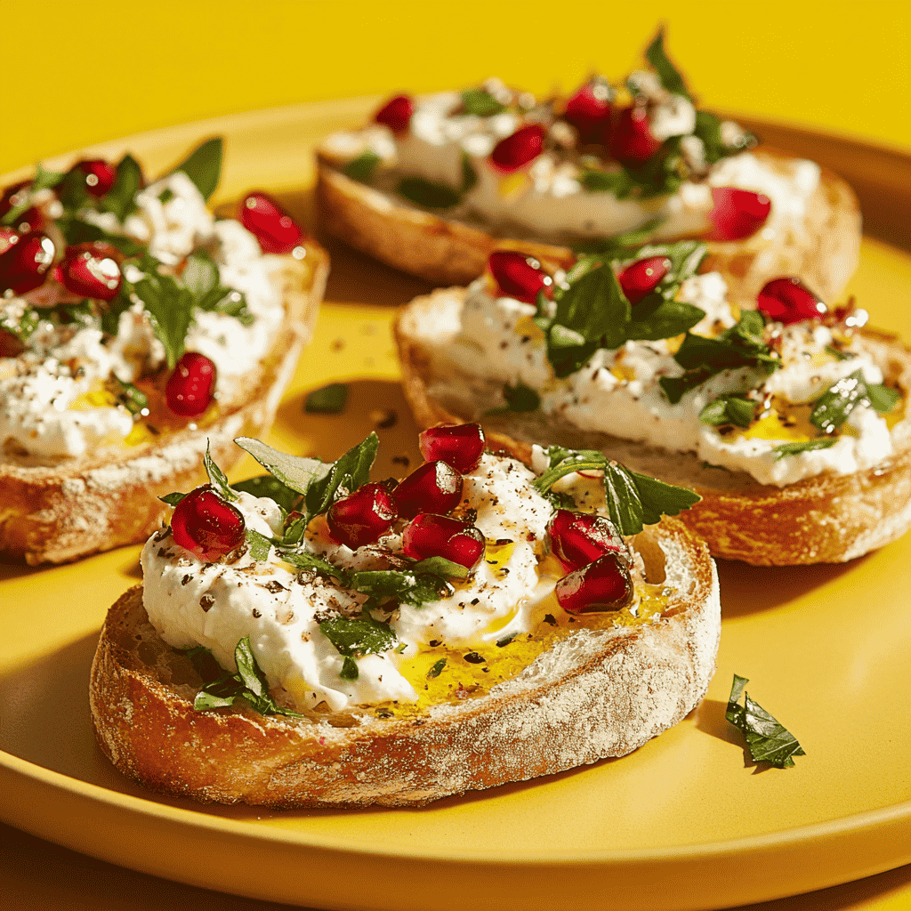 Vegetarisches Catering Berlin - kleine Haeppchen und Canapees belegt mit Ricotta, Granatapfel und frischen Krautern